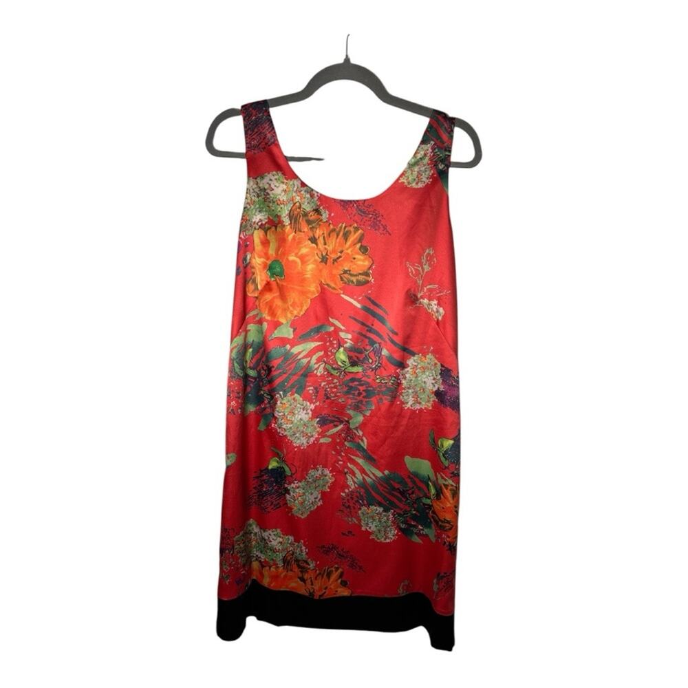 J Peterman Red Tropical Print Sleeveless Dress With Zippered Back Small